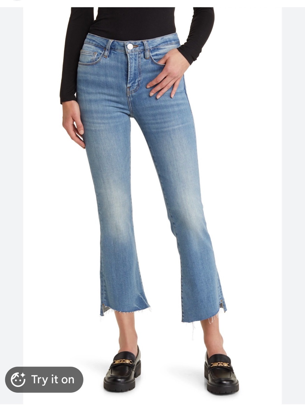Frame Denim Blue le crop mini boot cut Raw-Hem Jeans